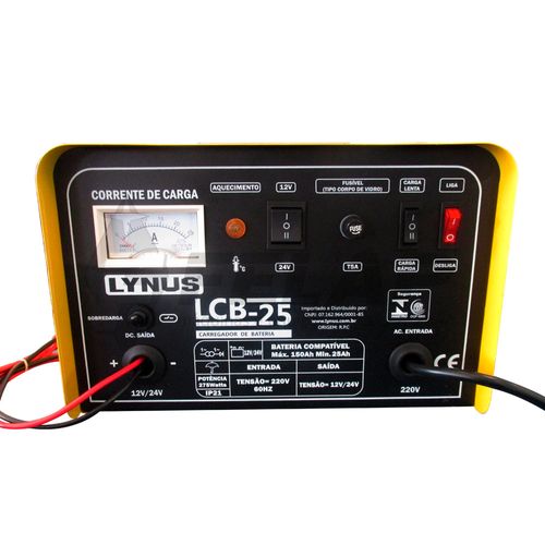 Carregador de Bateria Automotiva Lynus LCB-25 portátil potência 275W