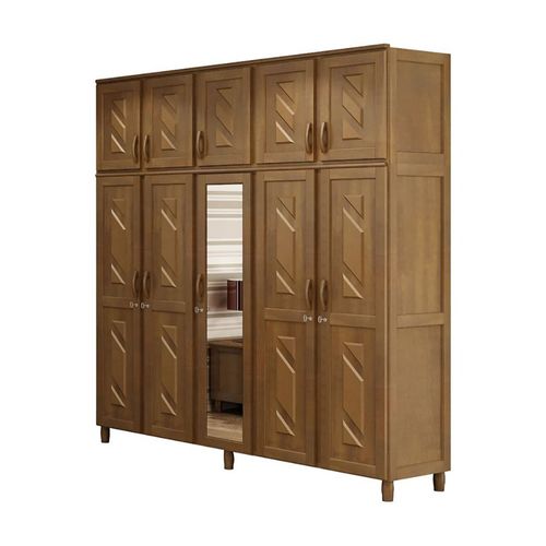 Roupeiro Cavazotto 5 Portas Grécia Imbuia com Maleiro e Espelho