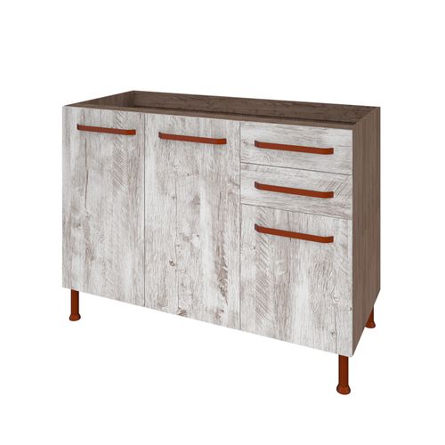 Balcão de Pia 120 cm Indékes Gold 6118.10 com 3 Portas 2 Gavetas - Noce/Imperial