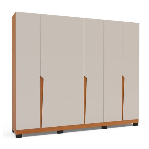 Roupeiro Politorno Porto 6 Portas e 4 Gavetas - Freijó/Creme