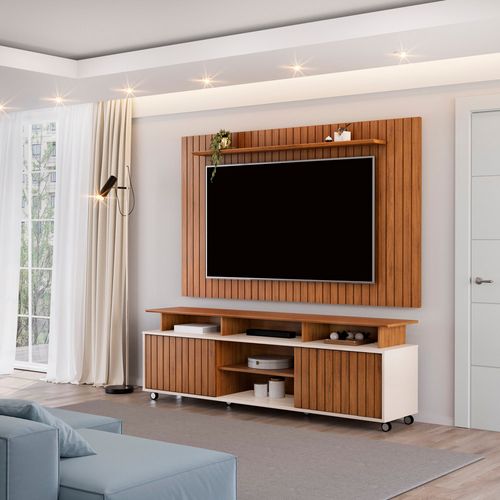 Rack Olimpic DJ Móveis Até 70" -  Freijó/Off White