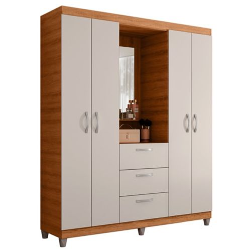 Roupeiro Caemmun Clapton Capelinha 4 Portas e 3 Gavetas - Buriti/Fendi