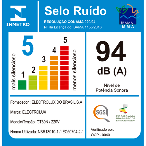 Aspirador de água e pó profissional Electrolux 20 litros 1300W GT30N