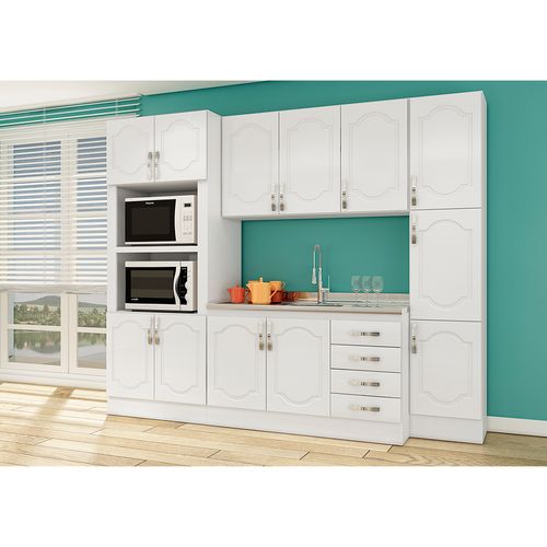 Cozinha Modulada Completa Móveis Canção DB Lare Crystal 04 Peças - Branca