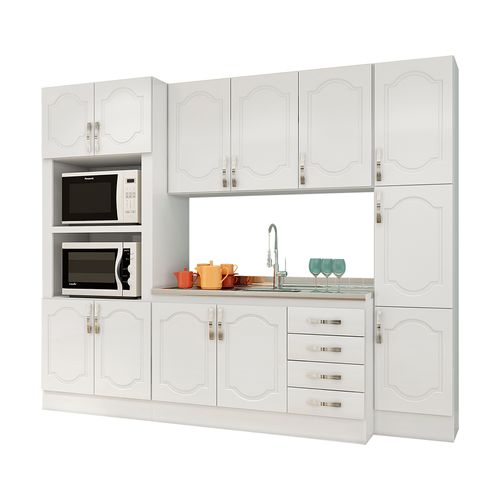 Cozinha Modulada Completa Móveis Canção DB Lare Crystal 04 Peças - Branca