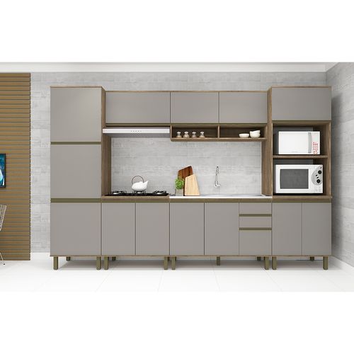 Cozinha Modulada Completa Móveis Canção DB Lare Veneza 6 Peças - Ameixa Negra/ Sand