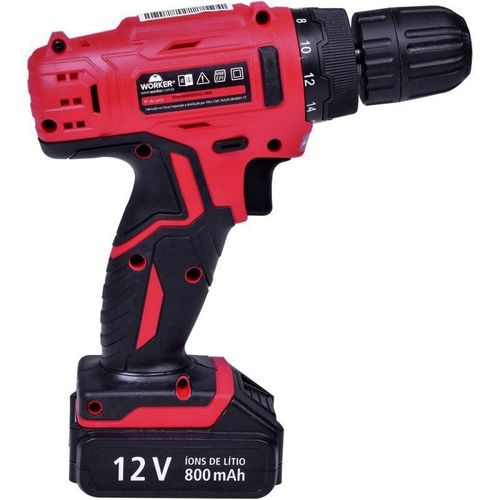 Parafusadeira e Furadeira Worker com 13 peças – Bateria 12V