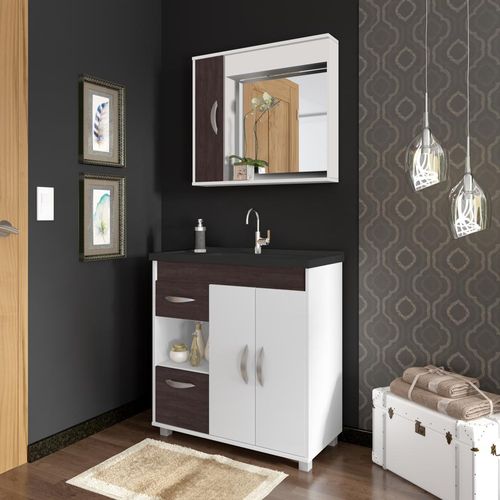 Conjunto para Banheiro STM A47 Tampo 80cm 3 Portas 2 Gavetas – Branco TX/Sheffield