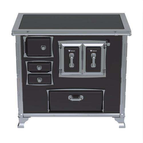 Fogão a Lenha Venax com Chapa de Vidro Gab.N°2 Século XVIII Premium Preto Saída Direita