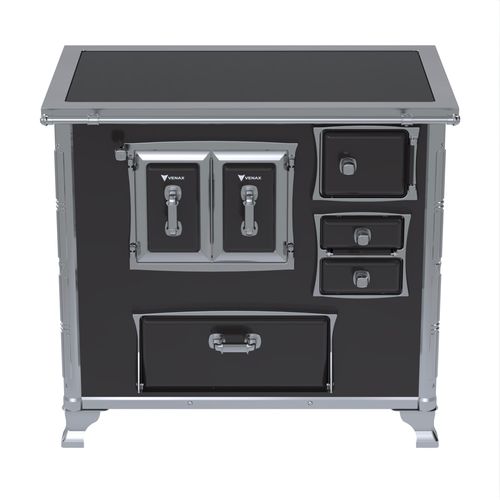 Fogão a Lenha Venax com Chapa de Vidro Gab.N°2 Século XVIII Premium Preto Saída Esquerda