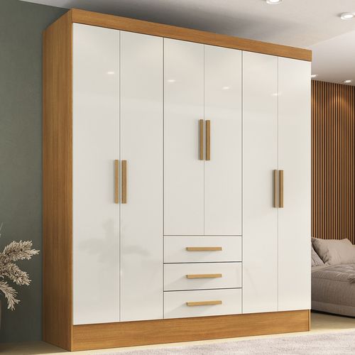 Roupeiro Rodial 51D6350 6 Portas e 3 Gavetas - Cinamomo / Off White