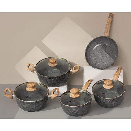 Conjunto de Panelas Oster Marble Eddition 5 Peças Alumínio - Dark Grey