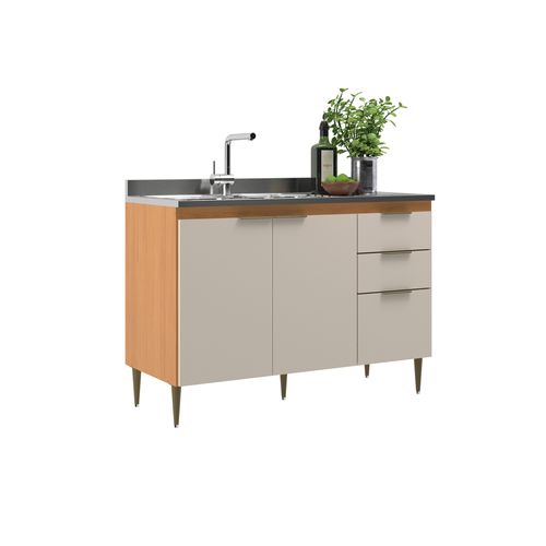 Balcão de Pia Móveis Sul Brisa 5350 120cm 3 Portas 2 Gavetas - Angelin/Off White