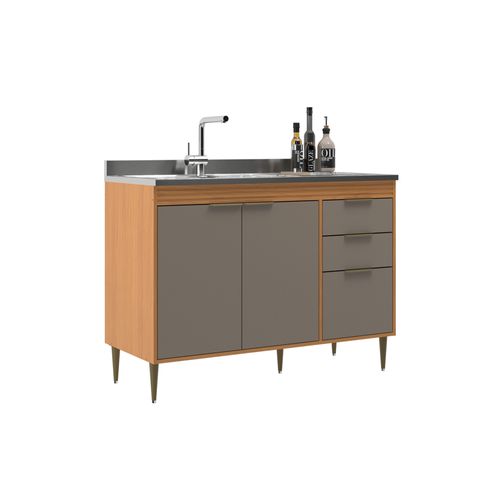 Balcão de Pia Móveis Sul Francini 5307 120cm 3 Portas 2 Gavetas - Angelin/Damasco