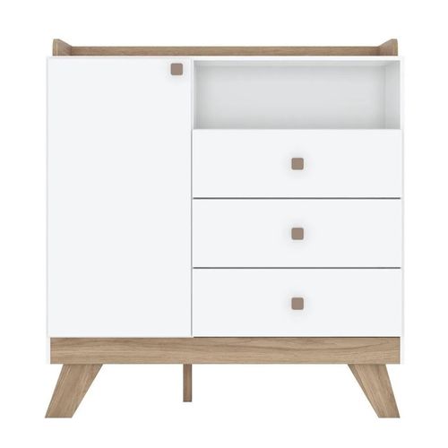 Cômoda Henn I720-190 Confete 1 Porta e 3 Gavetas - Branco/Jequitibá