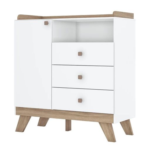 Cômoda Henn I720-190 Confete 1 Porta e 3 Gavetas - Branco/Jequitibá