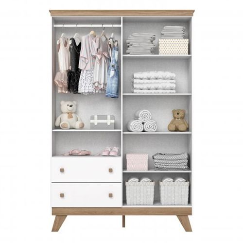 Roupeiro Henn I125-190 Confete 4 Portas e 2 Gavetas - Branco/Jequitibá