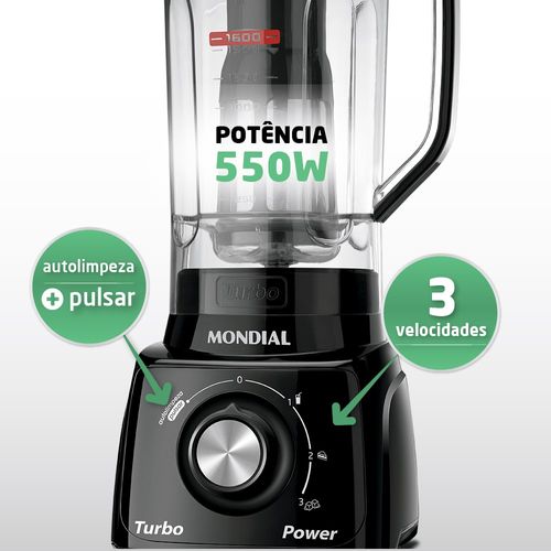 Liquidificador Mondial Turbo Power L-99-FB 3 Velocidades 2,2 Litros Com Filtro - Preto