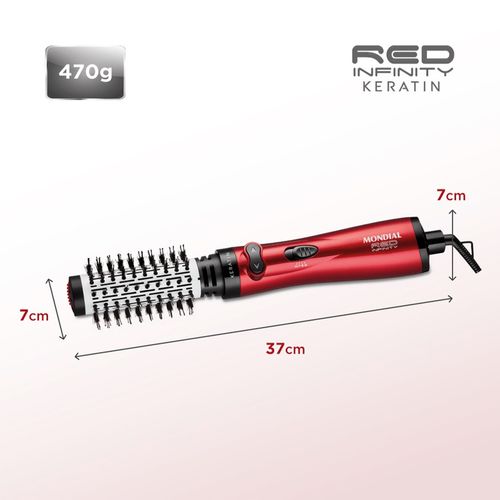 Escova de Cabelo Mondial Rotativa Red Infinity Keratin 3 em 1 ER-11KR - Vermelha