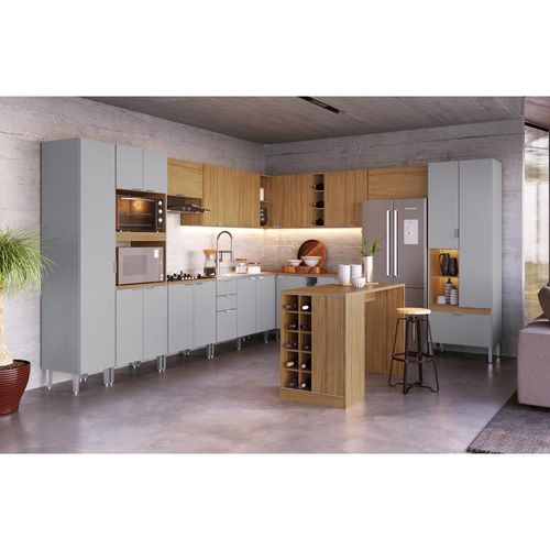 Cozinha Modulada Completa Decibal Hera 14 Peças - Naturalle/Griseo
