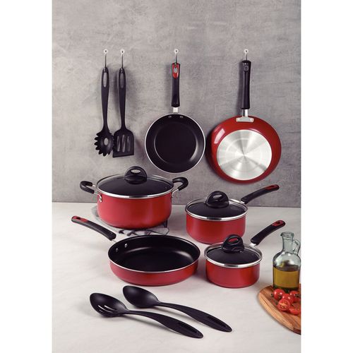 Jogo de Panelas Tramontina Everyday em Alumínio Antiaderente 10 Peças - Vermelho