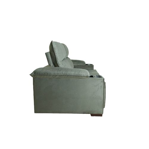 Estofado Reclinável Magazin Torres com Porta Copos Veludo - Bege