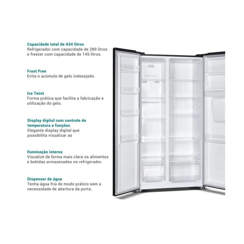 Geladeira 434L Philco Frost Free Inverter Side by Side PRF43A