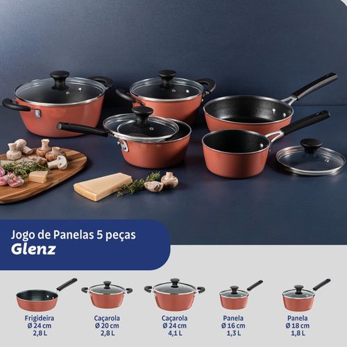 Jogo de Panelas Tramontina Glenz Rose 5 Peças Starflon Crystals 28699410