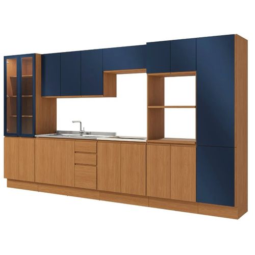 Cozinha Modulada Completa Kappesberg Ciela 390X220X52 18 Portas e 03 Gavetas - Canela/Azul
