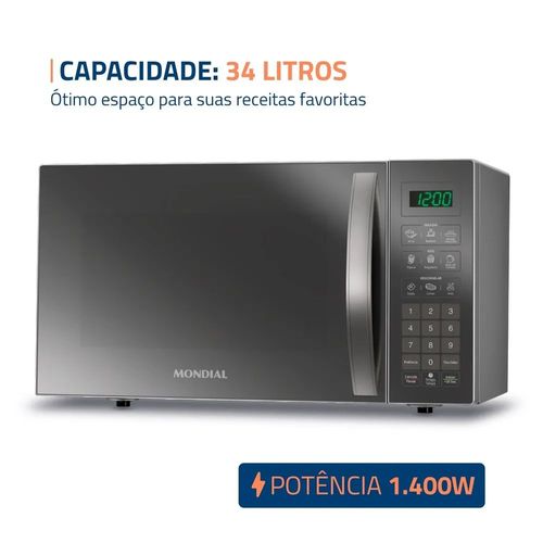 Forno Micro-ondas Mondial MO-02-34-E 34L Porta Espelhada 1400W