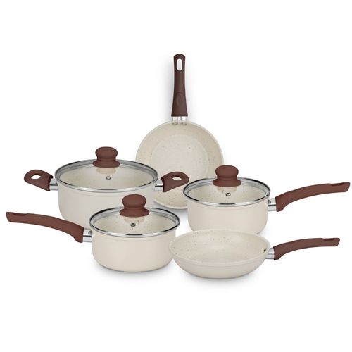 Conjunto de Panelas MTA Serena Cerâmico Antiaderente 5 Peças Baunilha