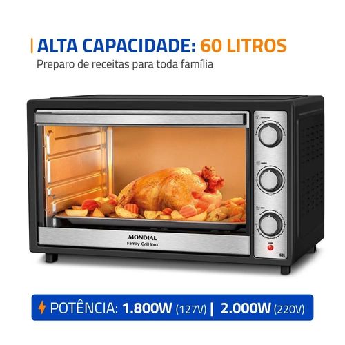 Forno Elétrico Mondial Family Grill FRN-60-BI 60L Preto/Inox