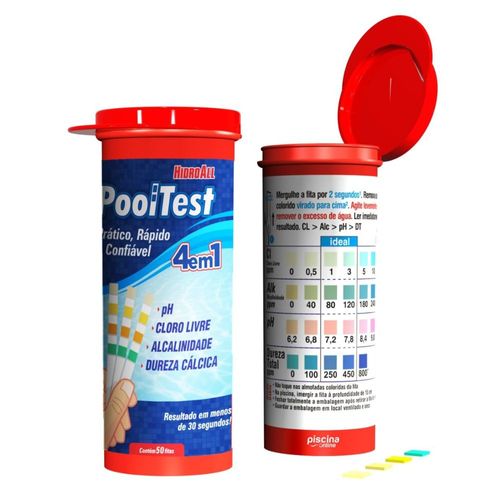 Fita Teste HidroAll PoolTest 4 em 1 para Piscina