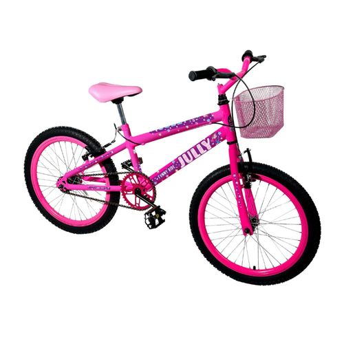 Bicicleta Infantil Colli Jully Aro 20 com Cesto Rosa Neon