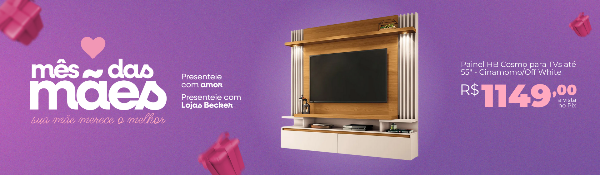 Painel HB Cosmo para TVs até 55" - Cinamomo/Off White​
